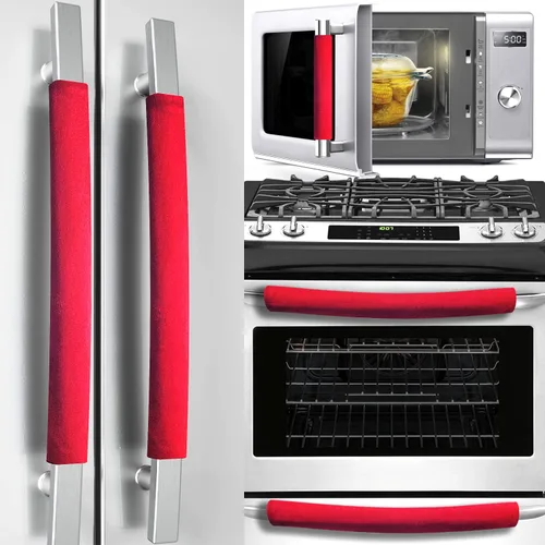 Volecy 5 fundas para manijas de puerta de refrigerador, decoraciones de terciopelo rojo navideño que mantienen el electrodoméstico limpio para