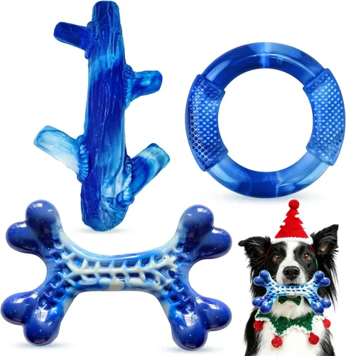 Furdog Juguetes indestructibles para perros masticadores agresivos, paquete de 3, juguetes resistentes para perros grandes, juguetes masticables