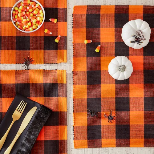 Vista 3 de DII Buffalo Check Collection - Juego de manteles individuales clásicos de granja, 13x19, naranja y negro, 6 piezas