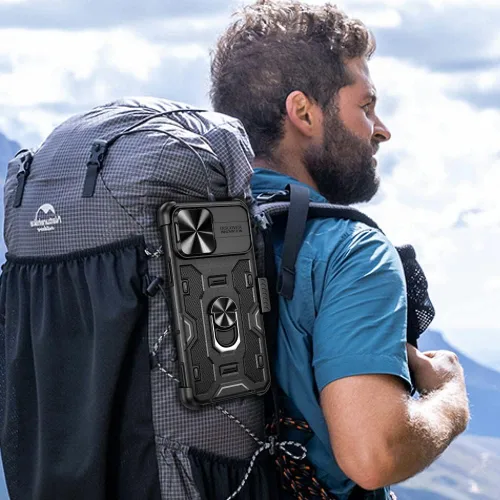 Vista 9 de VEGO Funda para iPhone 13 Pro Max/iPhone 12 Pro Max con soporte, cubierta deslizante para cámara y funda con clip para cinturón, funda protectora