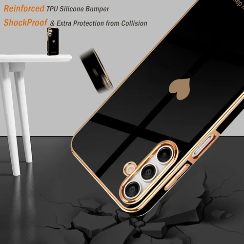 Vista 5 de Teageo para Samsung Galaxy A15 4G 5G Funda para mujeres y niñas, diseño de corazón de amor, lujoso brillo, cubierta trasera suave, parachoques