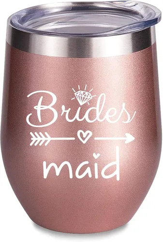 Vista 9 de Bride to Be - Copas de vino de acero inoxidable de 12 onzas de Bride Tribe Regalos de boda de compromiso, tazas de damas de honor, suministros