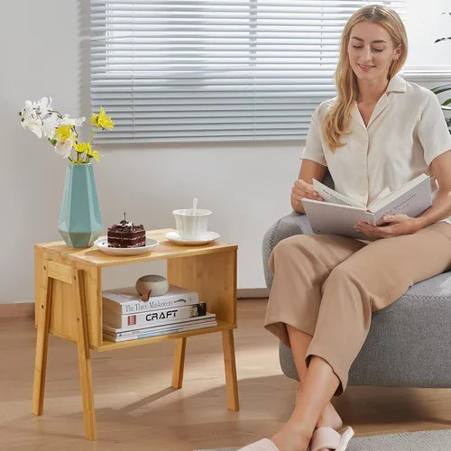 Vista 6 de Pipishell Bamboo Stackable End Tables, Wood Living Room Nightstand, Bedside Tables for Bedroom Storage, 2PCS