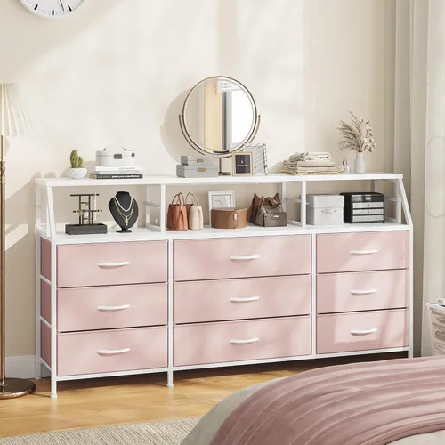 Vista 12 de Homkdom Cómoda negra para dormitorio con cajones de tela, cómoda larga, cómoda de soporte de TV de 55 pulgadas de ancho, centro de entretenimiento