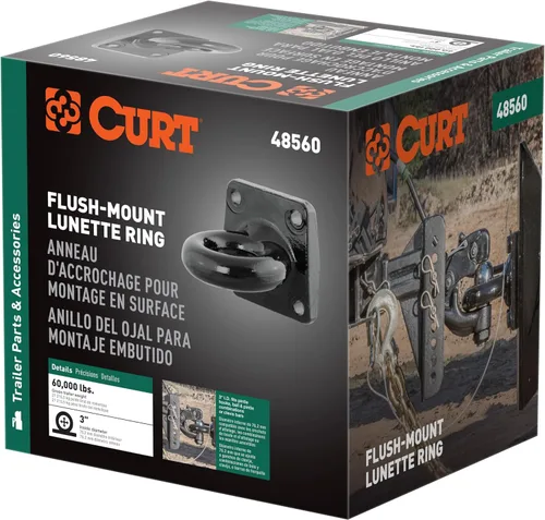 Vista 5 de CURT 48560 Anillo de acero negro con forma de lunette de 3 pulgadas de diámetro interior, 60,000 libras, patrón de pernos de 4-1/2 pulgadas