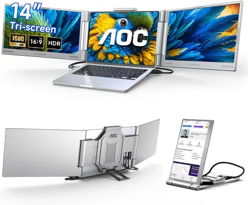 Vista 10 de AOC Extensor de pantalla para laptop de 14", monitor portátil para Negro mate