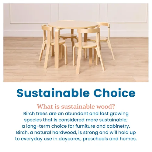 Vista 7 de ECR4Kids juego de mesa y silla de madera curvada y respaldo curvo, muebles para niños, natural, 5 piezas