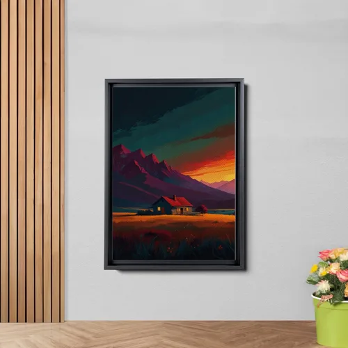 Vista 2 de Canvas Print Farmhouse On The Prairie Rustic Farmhouse Wall Art Framed Canvas Print Synthwave Rustic Mashup Art Watercolor print Decor Canvas, Wall