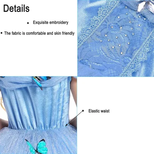Vista 4 de Vestidos de princesa para niñas, disfraz de Cenicienta, Halloween, Navidad, cosplay, mariposa, hada, vestido de fantasía