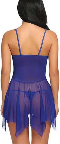 Vista 7 de Lencería para mujer con encaje frontal abierto, ropa de dormir con cuello en V, ropa de dormir con bragas