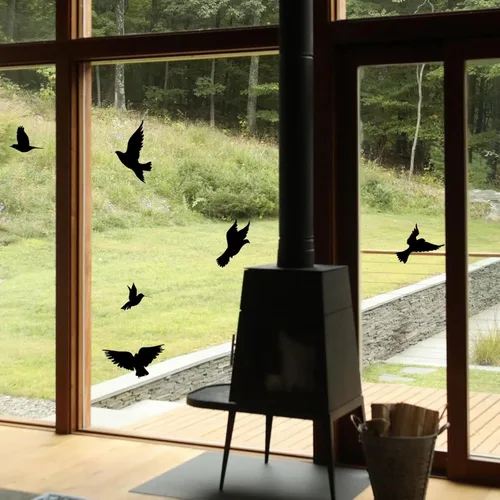 Vista 7 de Adhesivos de ventana grandes con forma de pájaro negro anticolisión, para evitar golpes de pájaros, calcomanías de ventana de doble cara