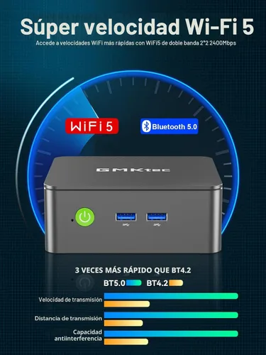 Vista 3 de GMKtec Mini PC N95 (Beats N100, 3.4GHz) 8 GB de RAM 256 GB M.2 SSD Mini computadora de escritorio con montaje VESA para oficina, hogar, negocios