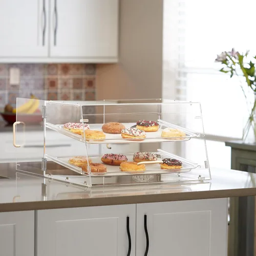 Vista 4 de Olde Midway Vitrina de pastelería – 2 niveles, gabinete de exhibición de acrílico comercial para panadería con bandejas extraíbles