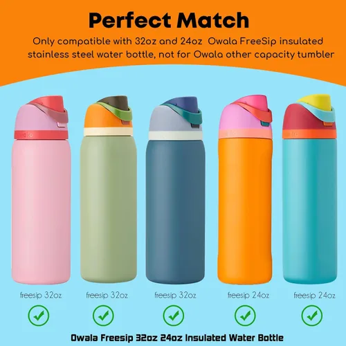 Vista 2 de ALINK Pajitas de repuesto para botella de agua aislada Owala FreeSip de 32 onzas y 24 onzas, paquete de 6 popotes de plástico negro reutilizables