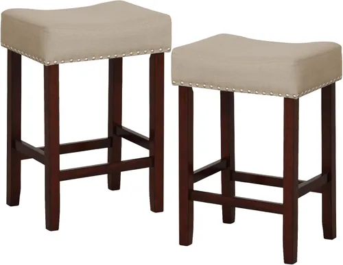 Vista 10 de COSTWAY Juego de 4 taburetes de bar de altura de mostrador, taburetes de silla sin respaldo de 25 pulgadas con borde de cabeza de clavo, marco