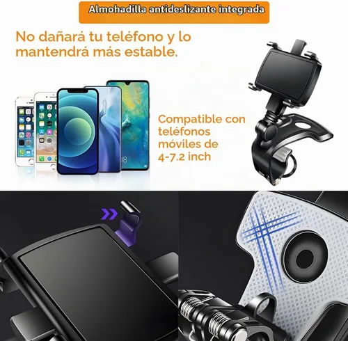 Vista 4 de Soporte de teléfono para automóvil, rotación de 1400 grados, soporte de clip para teléfono celular, multifuncional para interior de automóvil