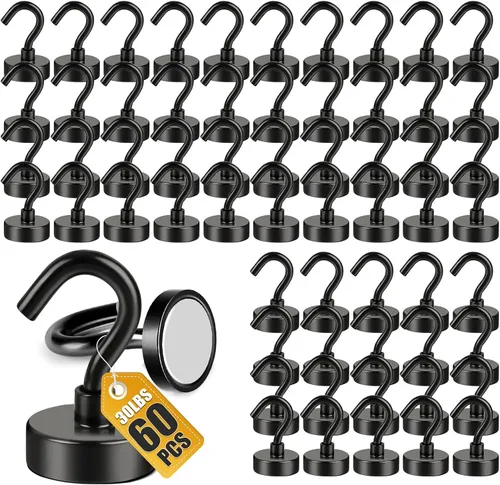 DIYMAG Magnetic Hooks, 30lbs 60pcs Cruise Cabin Essentials Heavy Duty Black Negro