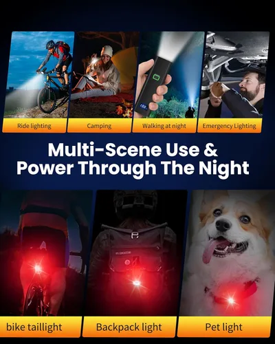 Vista 8 de DARKBEAM 6000LM Bike Headlight USB- C Rechargeable, High Lumen Super Bright Bike Light Set for Night Riding, 12+5 Modes Waterproof Bicycle Lights