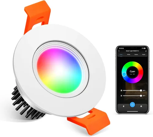 Vista 8 de Paquete de 4 luces empotrables inteligentes de 2 pulgadas, 5 W WiFi LED, regulables RGB y CCT 2700K-6500K, compatible con Alexa y Google Home, luz