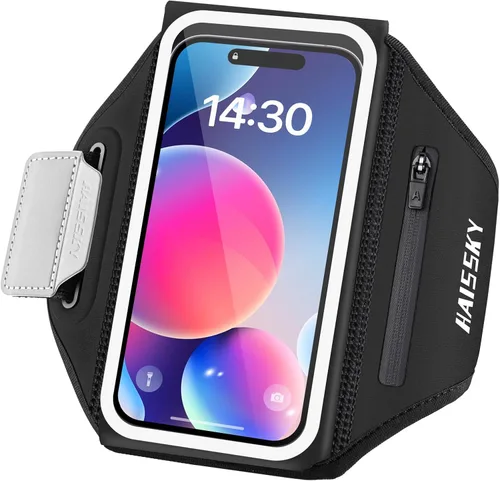 Vista 9 de Brazalete para correr con bolsa para auriculares, brazalete para teléfono celular para iPhone 16 15 Pro 14 Plus 13 11 XR XS, Galaxy S24/S10