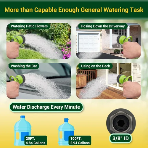 Vista 6 de Manguera de jardín – Manguera de agua de 50 pies con mango giratorio, flexible, resistente, sin torceduras, manguera de metal ligera