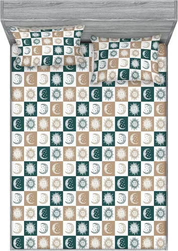 Vista 17 de Ambesonne Floral Fitted Sheet & Pillow Sham Set, Surreal Art Abstract Style Daisy Ornament with Dreamy Vibe Symmetric Print, Decorative Printed 3