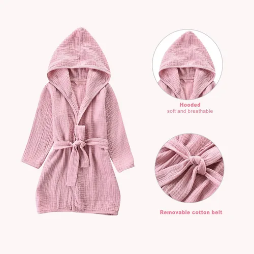 Vista 5 de Bata de baño de algodón orgánico para niños pequeños, bata de bebé suave y transpirable para niños, bata con capucha de muselina para niños y niñas