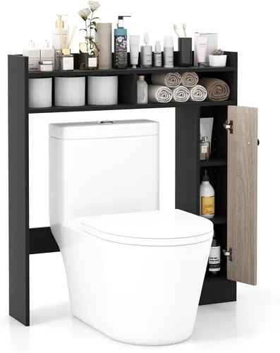 BECOMFORT - Armario de almacenamiento sobre el inodoro de 34.5 pulgadas de largo, ahorro de espacio de baño de madera sobre el inodoro con 2 Negro