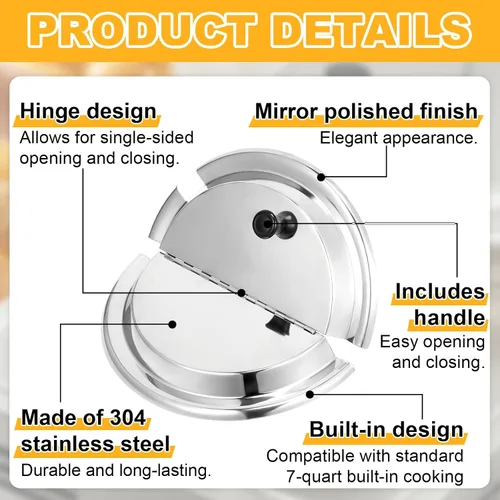Vista 3 de Blulu 2 piezas de 7 cuartos de galón de acero inoxidable con bisagras cubiertas de aislamiento para platos estándar de 7 cuartos de galón