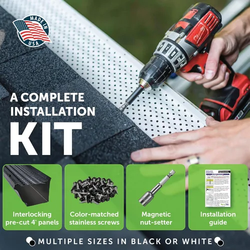 Vista 4 de LeafTek - Protectores de canalón para hojas, 5 x 100 pies, color negro, sistema de cubierta de canalón de aluminio de alta resistencia con cresta