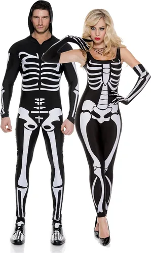 Vista 3 de Music Legs Traje de cuerpo esqueleto para hombre Negro/Blanco