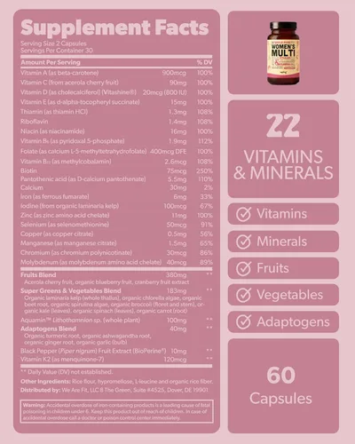 Vista 9 de Multivitamínico para mujeres – Multivitamínico diario para mujeres – Complejo B metilado con ingredientes alimenticios integrales, vitamina B12