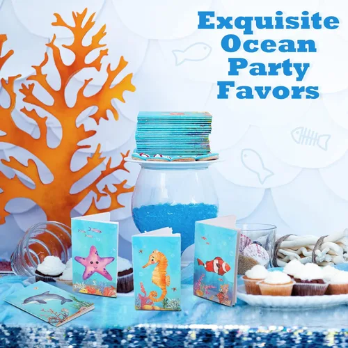 Vista 3 de Ferraycle 24 mini blocs de notas de animales del océano, cuadernos de bolsillo para recompensas, regalos de cumpleaños, suministros de oficina