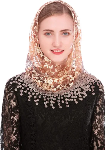 Vista 5 de PAMOR Triángulo velo de encaje Mantilla Catedral cabeza cubierta capilla velo para bodas masivas damas de honor