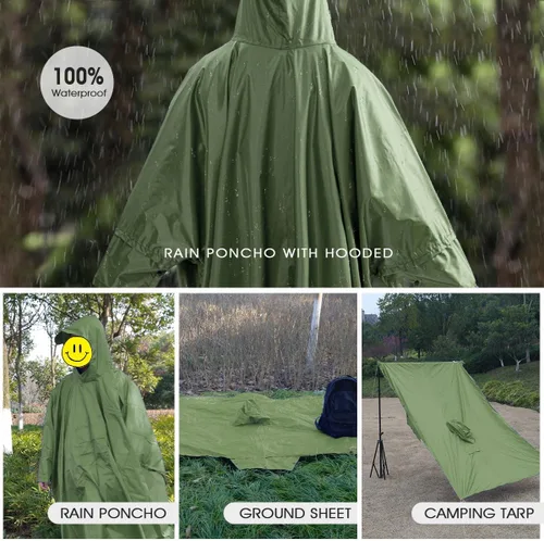 Vista 5 de Cosmine Poncho de lluvia con capucha para adultos con bolsillo, impermeable, ligero, unisex, chaqueta impermeable para senderismo, camping