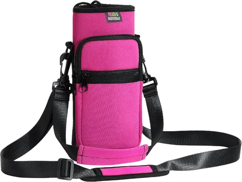 Vista 13 de Bolsa para botella de agua Nuovoware, soporte para botella de agua de 25oz/40oz/64oz, correa de mano ajustable, 2 bolsillos de neopreno, accesorios