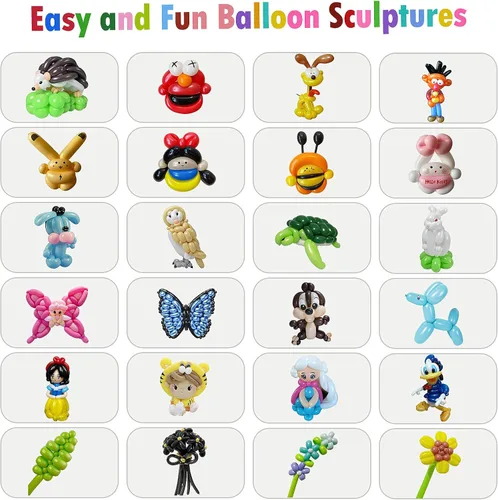 Vista 7 de 100 globos giratorios de 260 globos largos para animales de globo, 10 colores surtidos, globos mágicos de látex de calidad prémium para decoración
