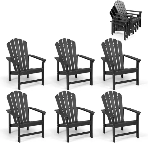 Vista 18 de Silla apilable Adirondack, sillas para hoguera de HDPE resistentes a la intemperie que ahorran espacio para porche de césped al aire libre