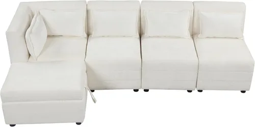 Vista 58 de Sofá modular en forma de L de 100.7 pulgadas con otomana extraíble, modernos sofás de 3 plazas con dos reposabrazos y patas de metal, cómoda tela