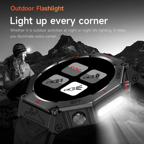 Vista 6 de Relojes inteligentes con GPS para hombre, altímetro militar, barómetro, brújula, llamadas Bluetooth, modos deportivos, linterna, reloj inteligente