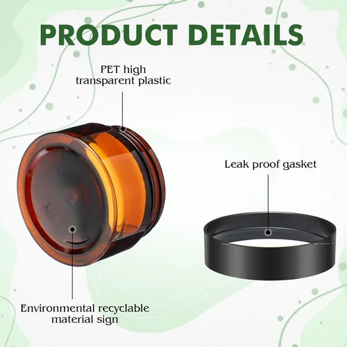 Vista 3 de SATINIOR Paquete de 6 recipientes transparentes con tapas, pequeños tarros de plástico de boca ancha, redondos a prueba de fugas, tarros de plástico