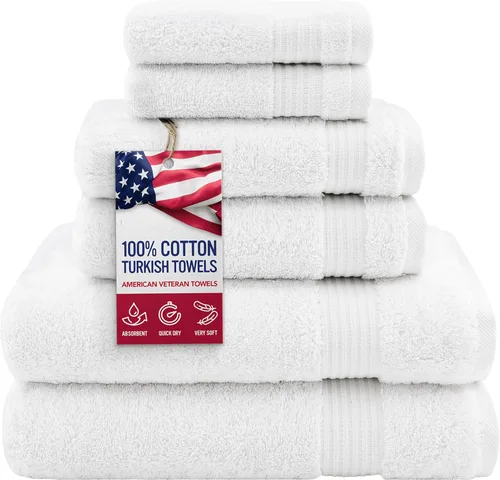 Vista 69 de Juego de toallas American Veteran Towel, de lujo, 6 piezas de algodón 100 % turco para máxima suavidad y absorción, para hotel y spa