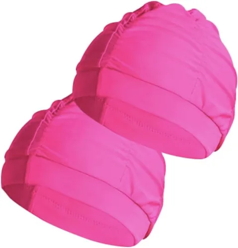Vista 5 de 2 gorras de natación de tela para mujer, tela duradera, no impermeable, elástica, gorra de baño para cabello largo