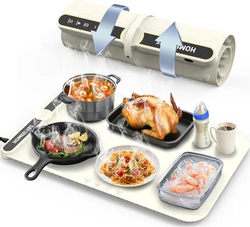Tapete de calentamiento de alimentos, bandeja de calentamiento eléctrico de calentamiento rápido con 9 ajustes de temperatura y temporizador de 6