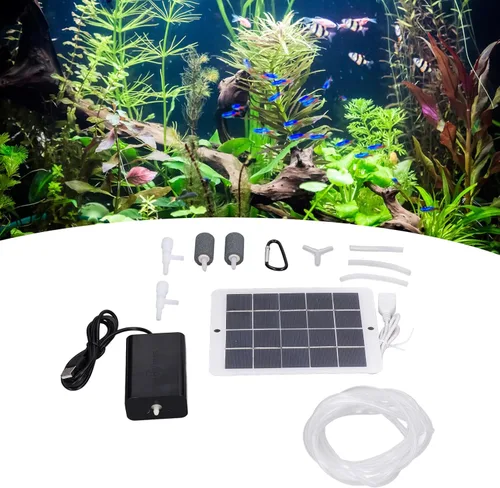 Vista 9 de Solar Pond Aerator with Air Pump, Solar Water Air Pump Fish Tank Oxygenator Solar Pond Pump Solar Oxygen Air Fountain Pump with Air Bubble Stones
