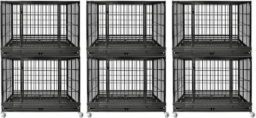 Vista 13 de Jaula apilable para perros de 36 pulgadas, resistente e indestructible, a prueba de escapes, plegable, con parte superior abierta, ruedas