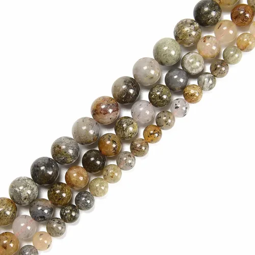 Vista 3 de JM Design Cuentas redondas lisas de jade dendrítico natural, tamaño de 0.236 in, 15.5 pulgadas, hebra para la fabricación de joyas