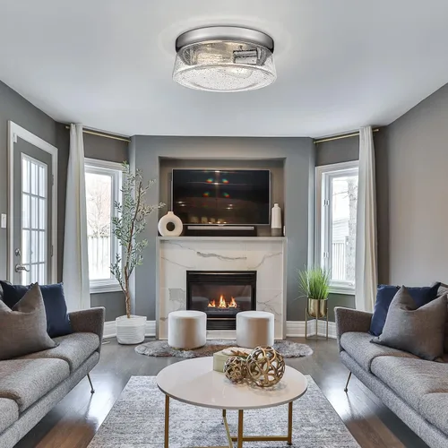 Vista 4 de Hopejoy C601-SN - Accesorio de iluminación de montaje empotrado, 2 luces, para pasillo, cerca del techo, níquel cepillado con vidrio sembrado