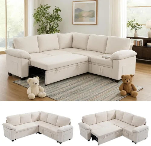 Vista 11 de Sofá modular modular de 108 pulgadas con cama extraíble, sofá cama en forma Gris