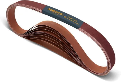 POWERTEC Correas de lijado de 1 x 30, 15 unidades, 3 de cada uno de granos 40/80/120/240/400, 1 correa de lijado de óxido de aluminio de 30 pulgadas